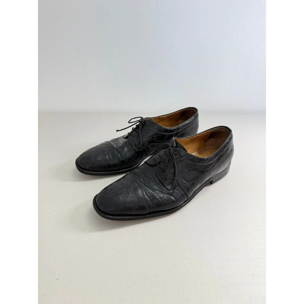 Moreschi Mens Black‎ Crocodile Leather Derby Classic Shoes Made in Italy 12